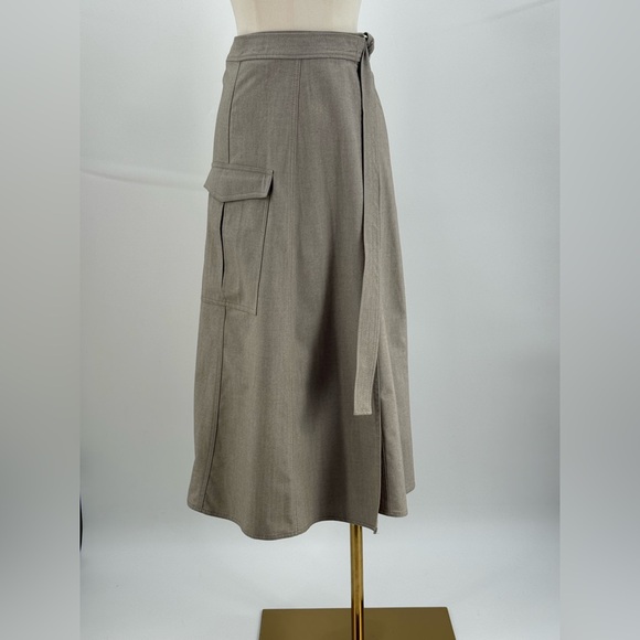 Zara Women’s Beige Wrap Midi Skirt with Cargo Pocket & D-Ring Belt Casual Chic - Picture 7 of 10